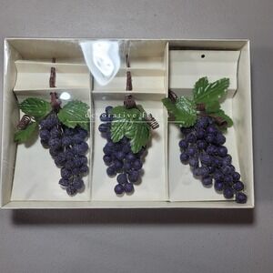 Pier 1 Import Decorative Faux Grapes Set of 3 Purple Beaded Bunch for Home Decor
